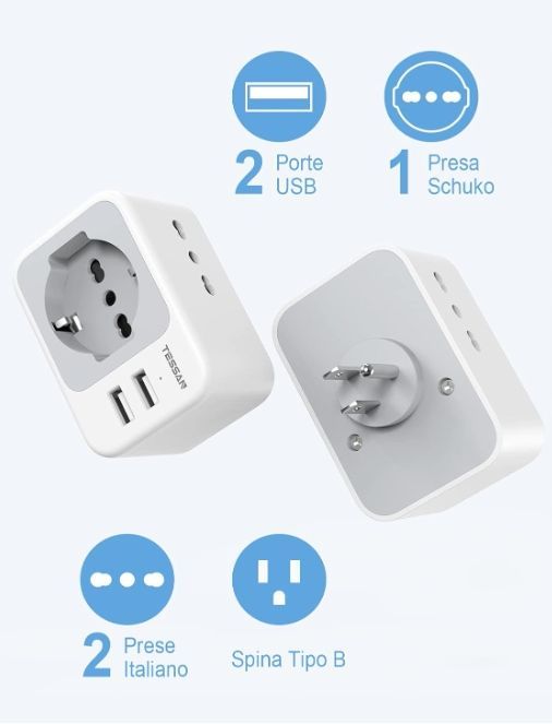 TESSAN Amerykański adapter z 2 USB, adapter amerykański z 2 gniazdami