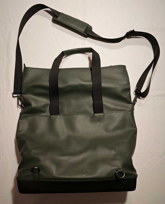 Mochila Roll Top Moleskine – Couro Verde – Como Nova