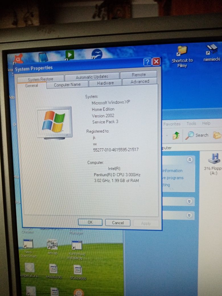 Komputer stacjonarny dual 3000ghz,z monitorem Acer 23c, kpl., Win Xp