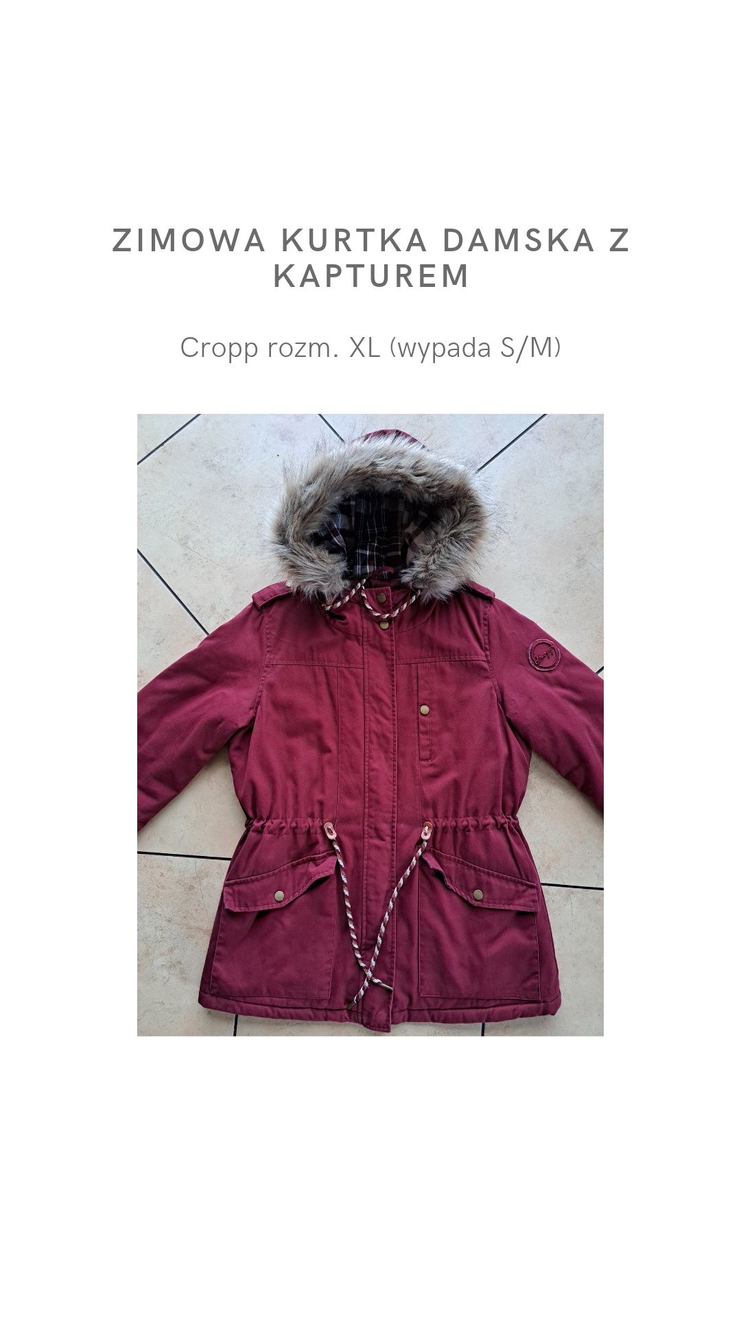 Zimowa kurtka damska z kapturem Cropp rozm. XL (wypada S/M)