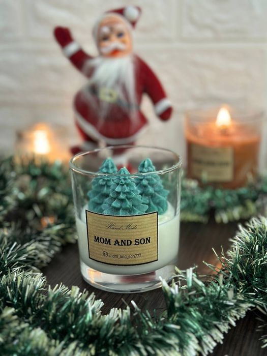 Свічка із соєвого воску у склянці "ЯЛИНКИ У СКЛЯНЦІ" 250мл