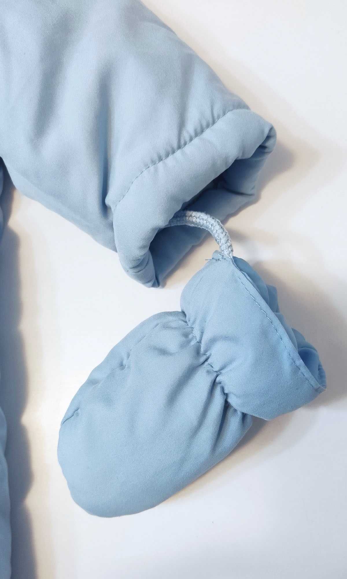 56 62 2w1 Kombinezon na zamek Rękawiczki Pajacyk zimowy Kaptur niebies