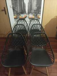 Komplet 6 nowoczesnych krzeseł (plastik + drewniane nogi)