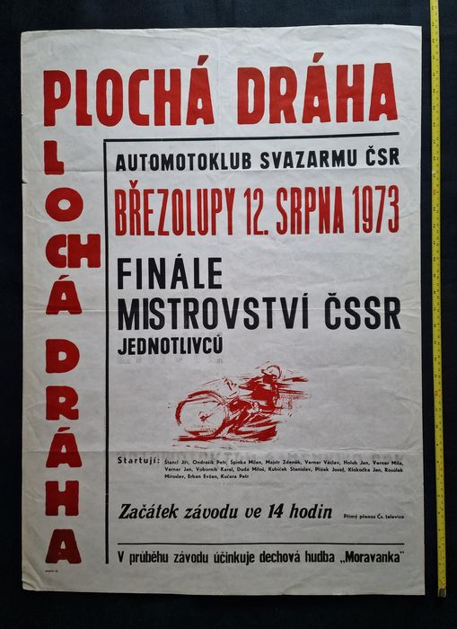 Oryginalny plakat Żużel Finał Indywidualnych Mistrzostw Czech 1973