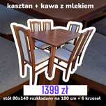 Od ręki: Stół rozkładany + 6 krzeseł, kasztan + kawa z mlekiem
