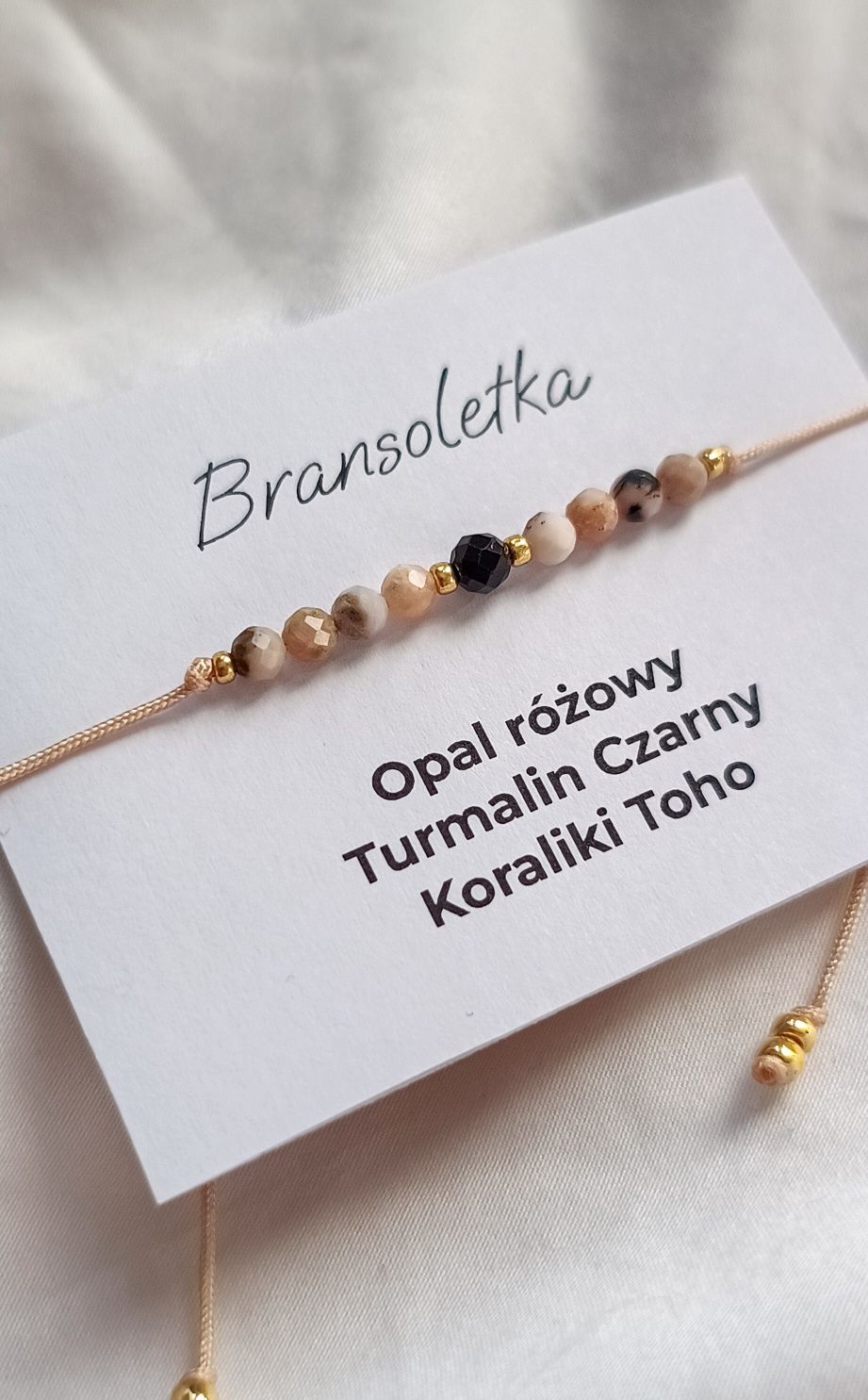 Bransoletka kamienie naturalne minerały opal różowy Turmalin czarny