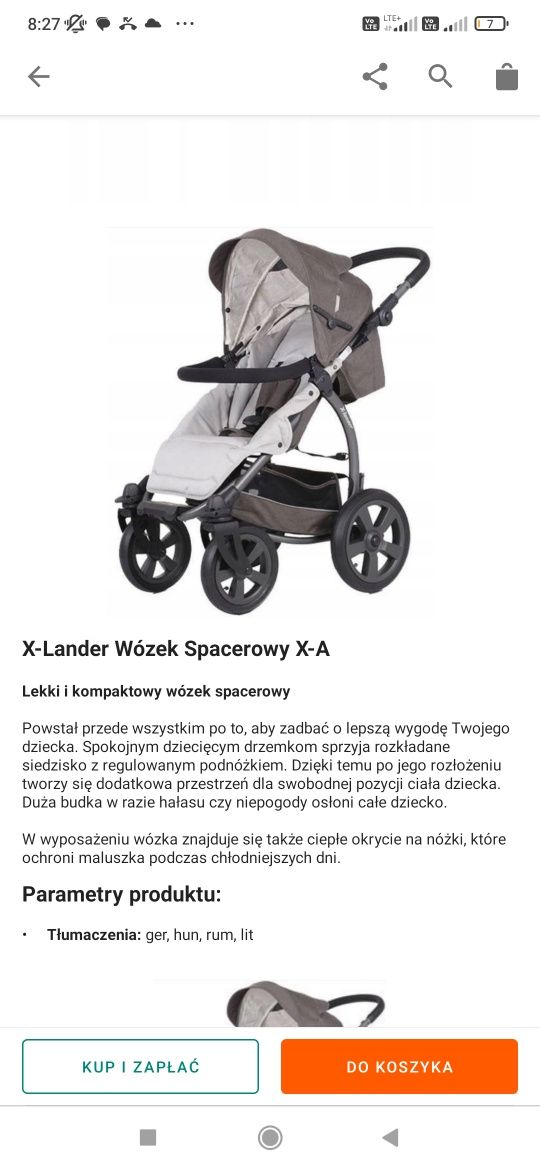 Odsprzedam xlandera za spacerówka nowa,stelaż nowy zyeana gondola