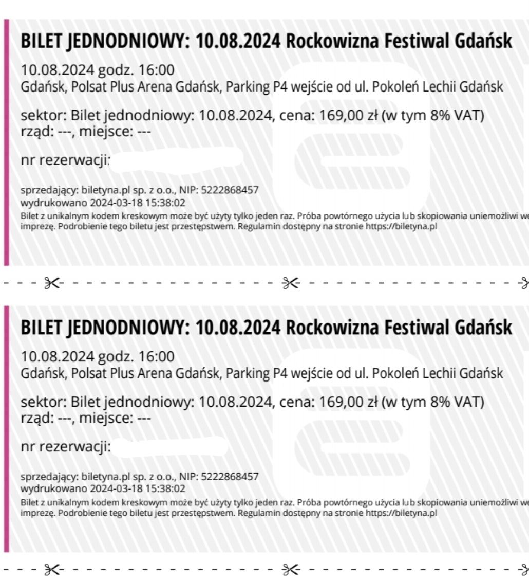 BILET JEDNODNIOWY: 10.08.2024 Rockowizna Festiwal Gdańsk