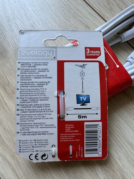 Kabel przewód antenowy tv telewizyjny 5m