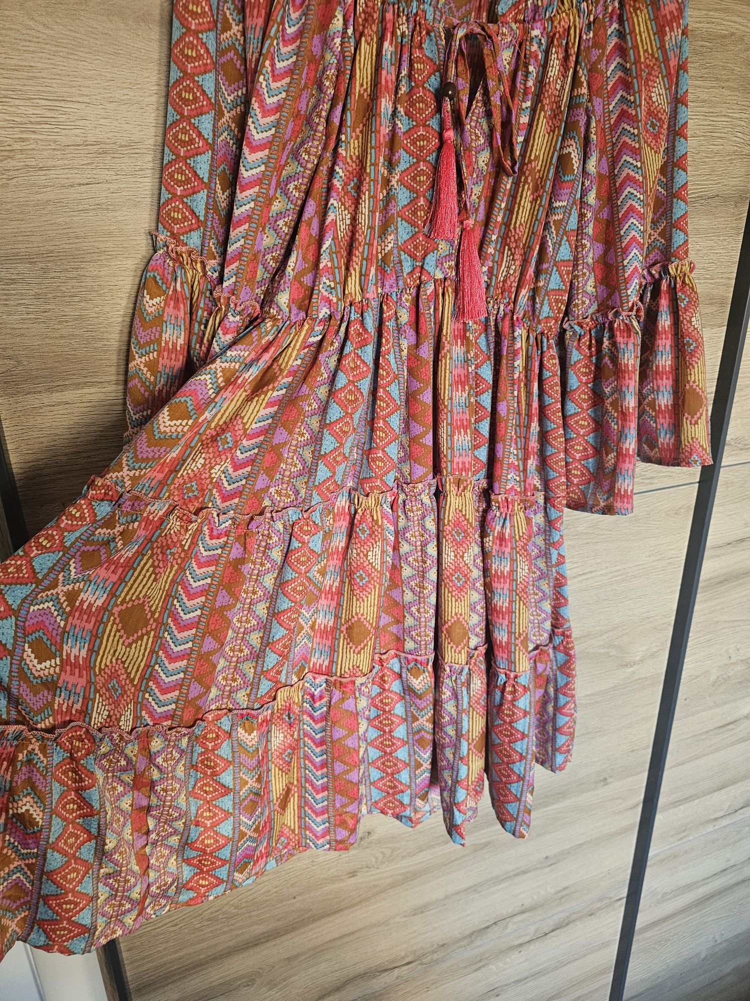 Letnia jedwabna sukienka boho hiszpanka jedwab rozm uniwersalny