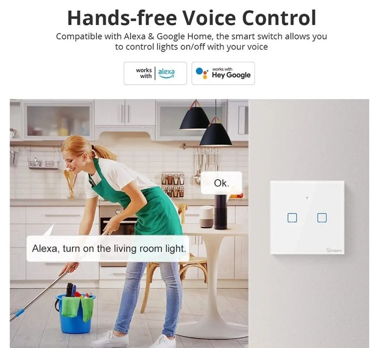 SONOFF T1UK2C - inteligentny włącznik WiFi+RF ścienny , Alexa, Google