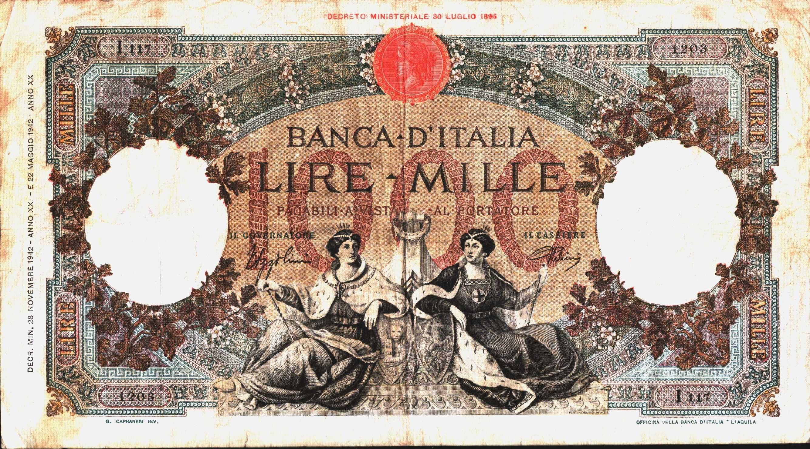 1000 LIRE BANCA DITALIA Raríssima em PAPEL BIBLICO bom estado c/ fotos