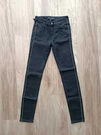 Czarne spodnie jeansy rurki z lampasem z kamyków 34 XS
