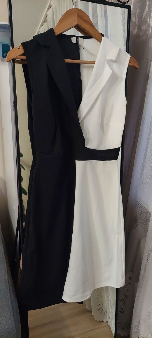 Nowa elegancka sukienka Bonprix Bodyflirt 34 36 czarno-biała
