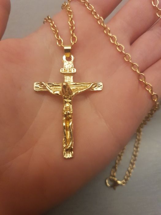 Złoty Łańcuszek Męski z Krzyżem Krzyżykiem Biżuteria Religijna