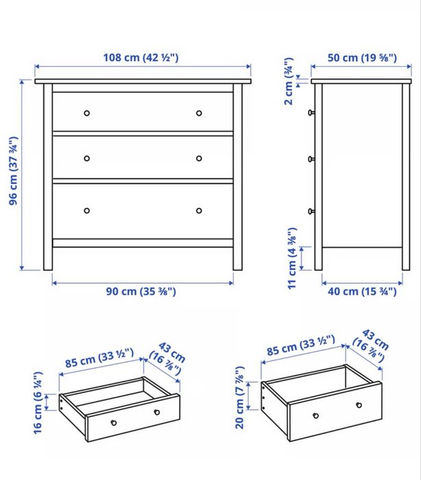 Cómoda c/3 gavetas, velatura branca, 108x96 cm