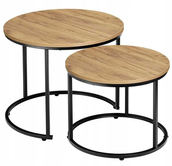 NOWY Zestaw Stolików 2w1 Okrągły Stolik KAWOWY Rozkładany LOFT Craft