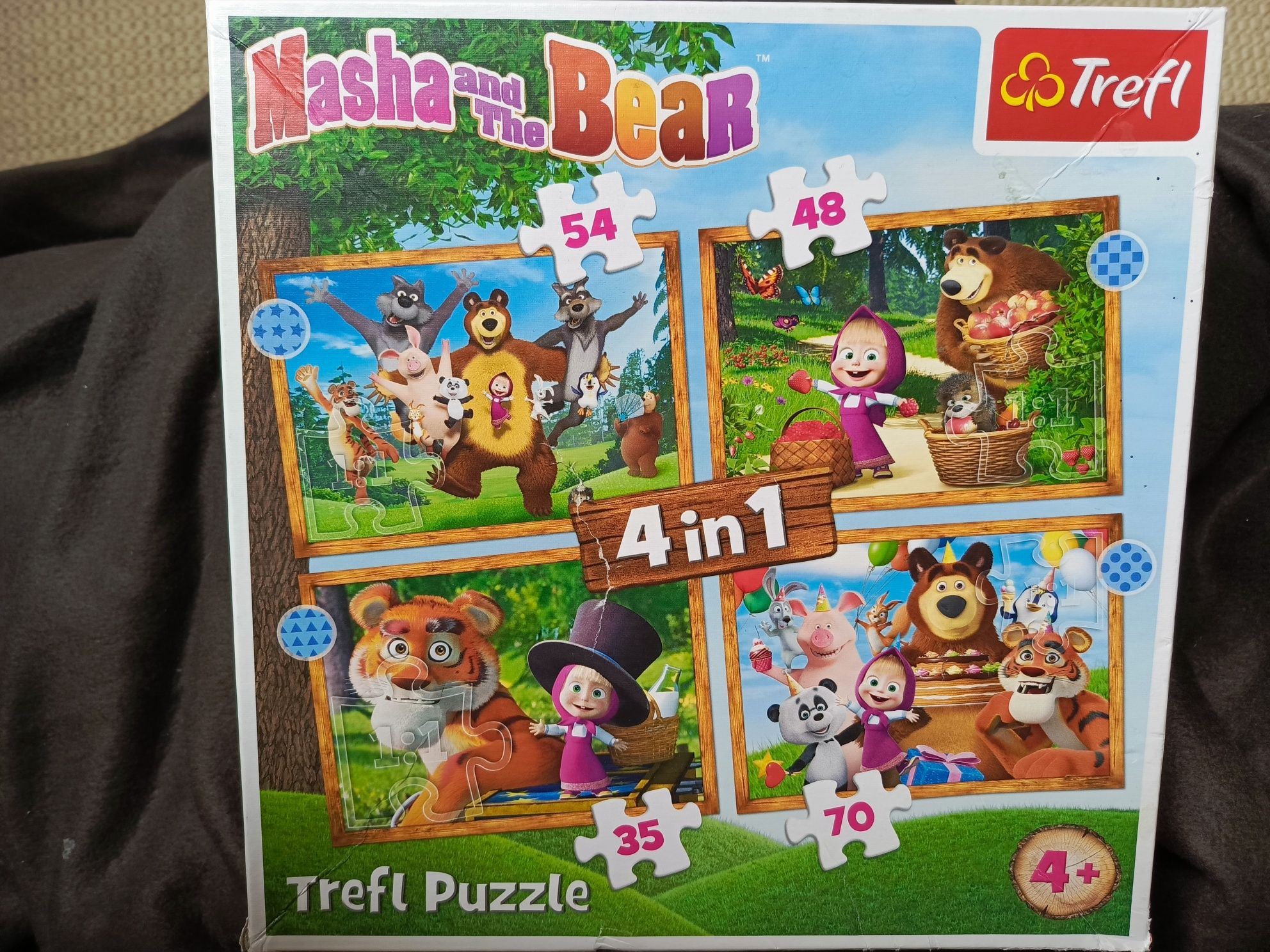 Puzzle Masha Bear Trefl cztery rodzaje obrazków