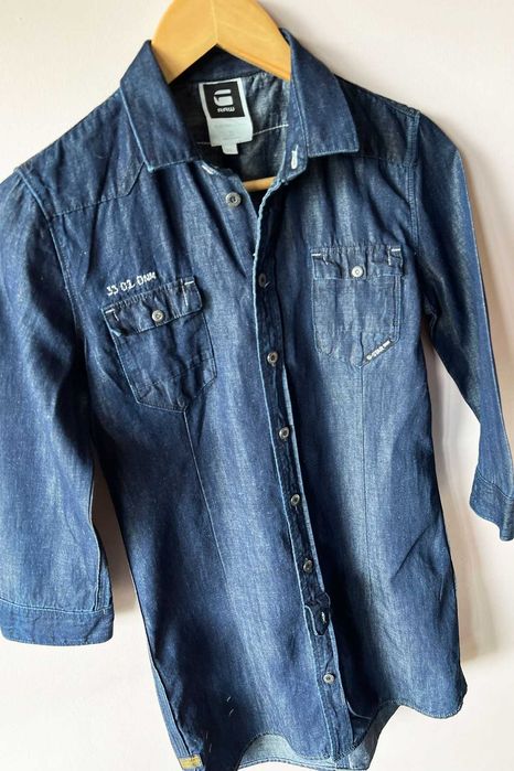 G-Star RAW granatowa mini sukienka tunika koszula jeans  XS 34 bawełna