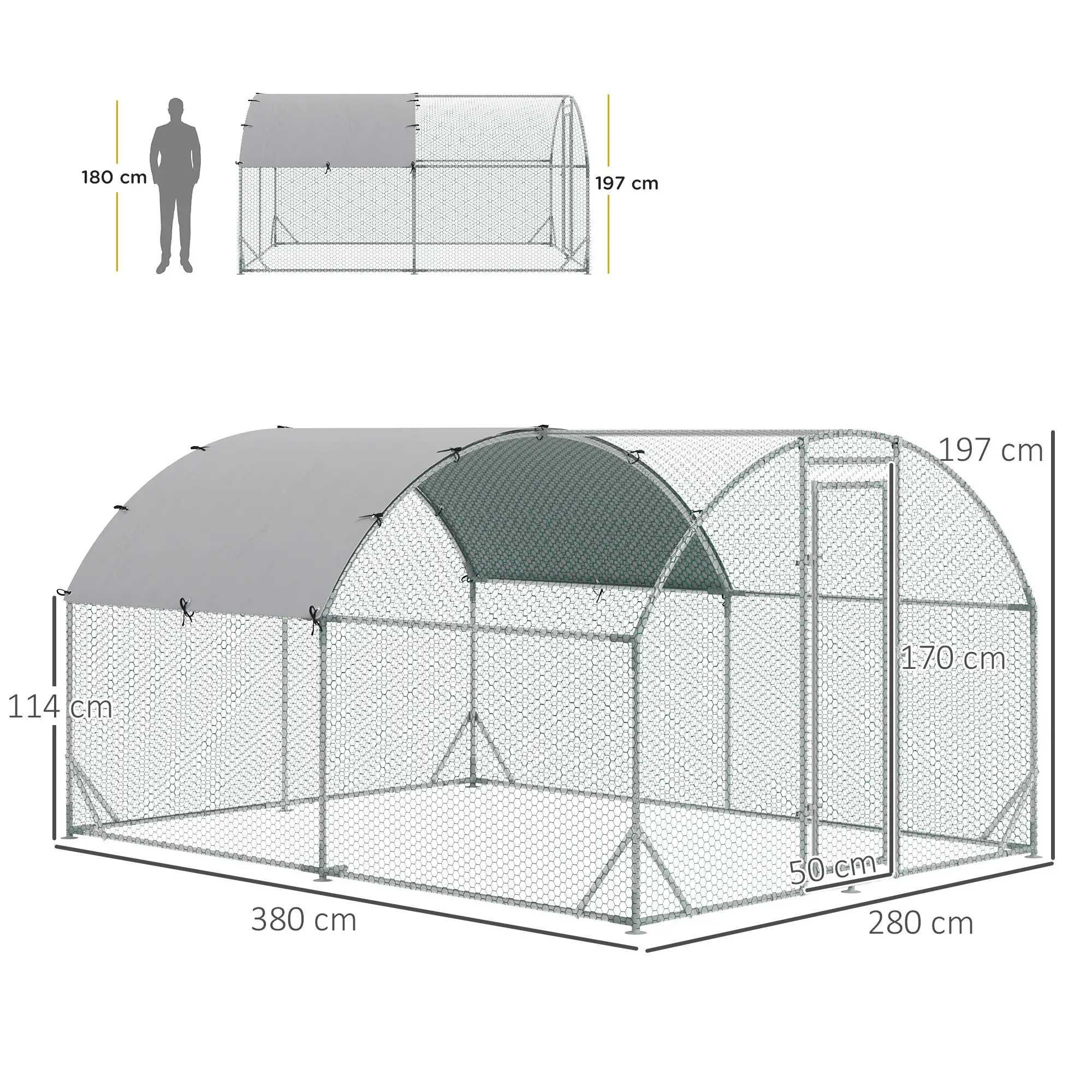 Wybieg dla kur 280x380cm Kaczek Kurnik dla 6-12 kur z Dachem 10m2