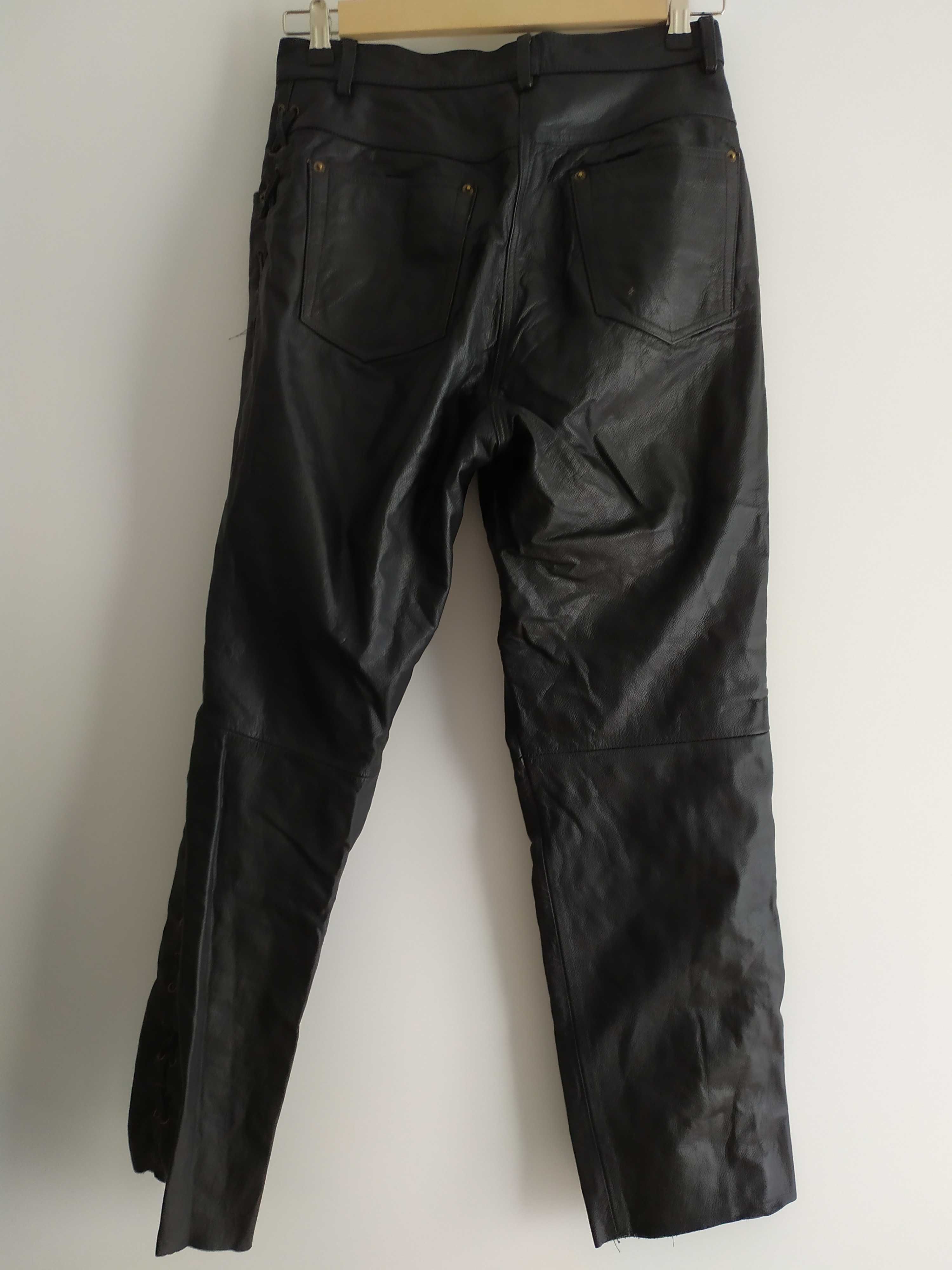Czarne Skórzane damskie spodnie motocyklowe  M z frędzlami na motor