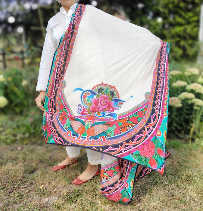 Duża chusta szal dupatta kwiaty folk orient hijab turban pareo