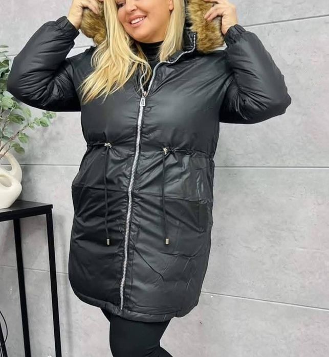 Kurtka zimowa parka plus size czarna zimowa nowa dwustronna 50/52