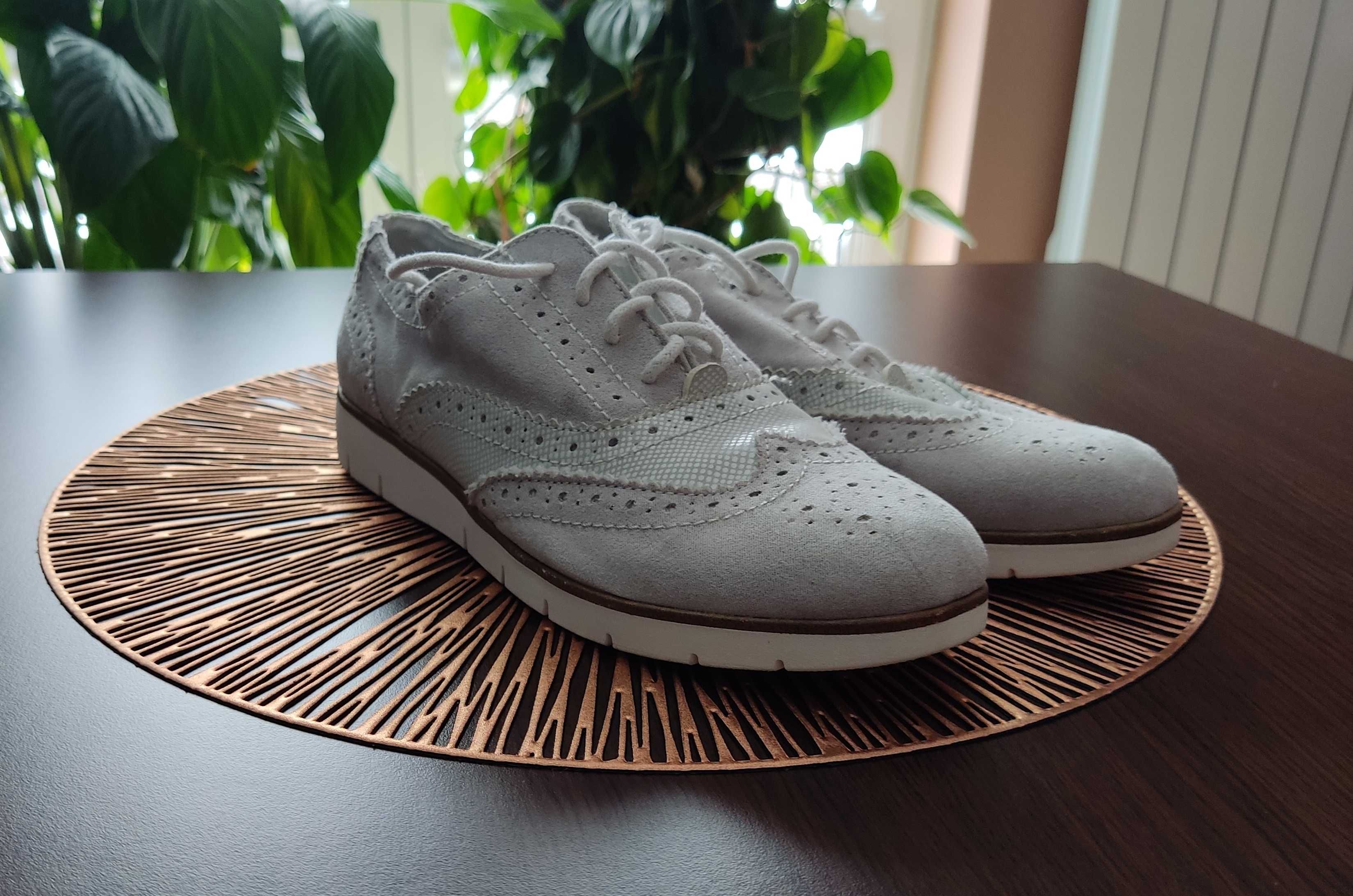 Buty damskie półbuty oksfordki oksfordy wiązane sznurowane szare