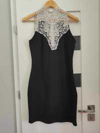 czarna sukienka z białą koronką rozmiar L, Emamoda