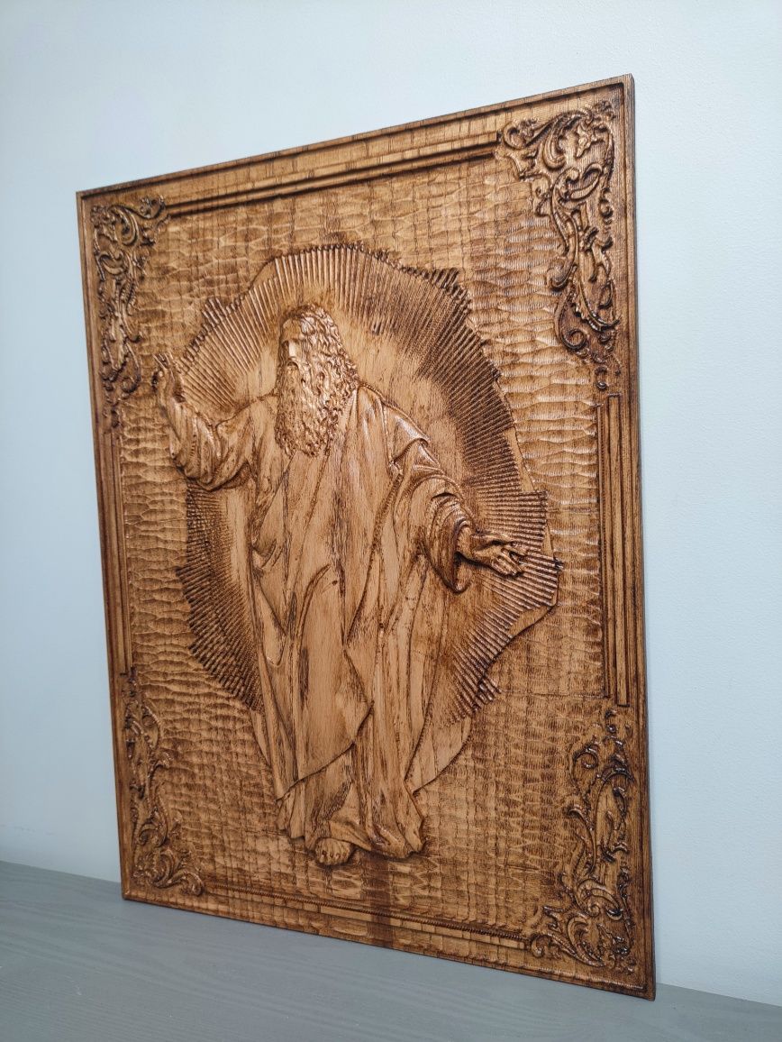 Obraz Jezus Chrystu z naturalnego drewna 3D Prezent rzeźba 44x32