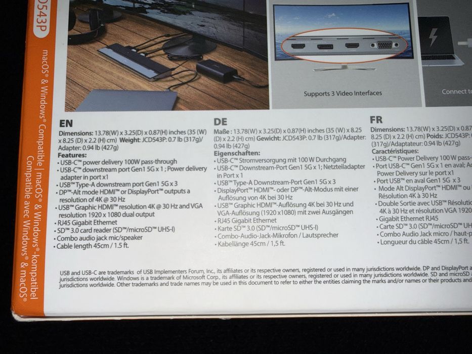 J5 Create USB-C® Triple Display Docking Station with 100W PD Adapter