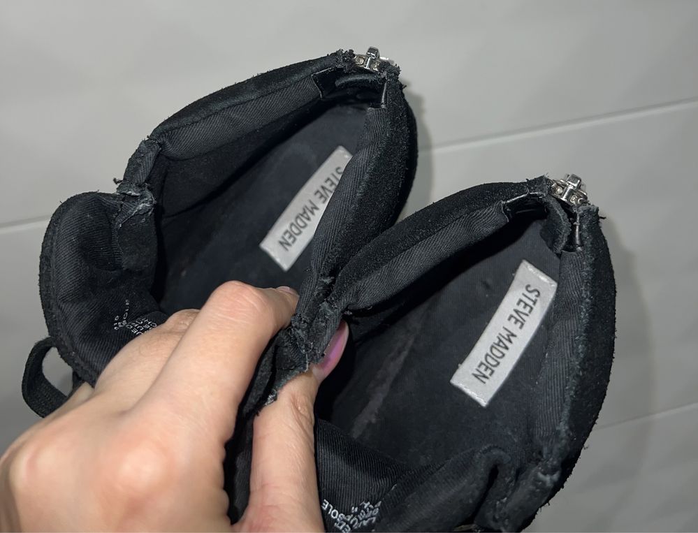 Steve Madden Laine czarne koturny zamsz skóra wiązane i na zamek z tył