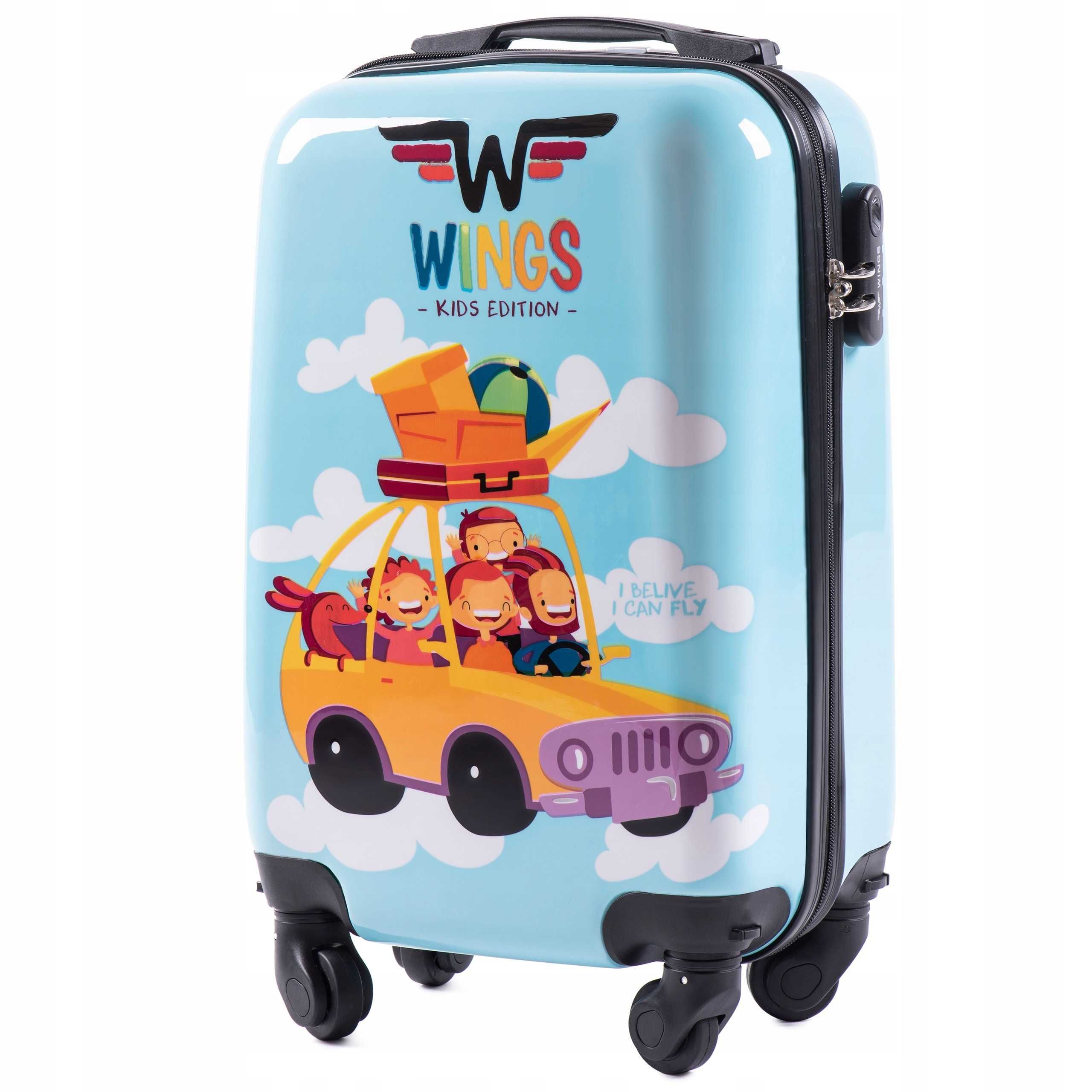 WINGS Walizka Dziecięca XS 28L Kabinowa Twarda 18'' 4 Kółka Samochód