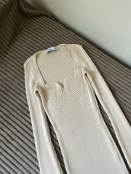 Плаття міді в рубчик бежеве сукня облягаюча