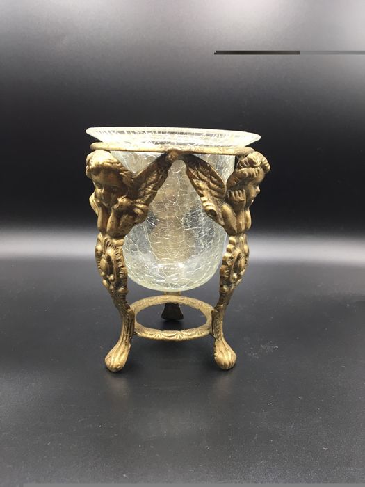 Floreira em bronze e vidro francesa antiga
