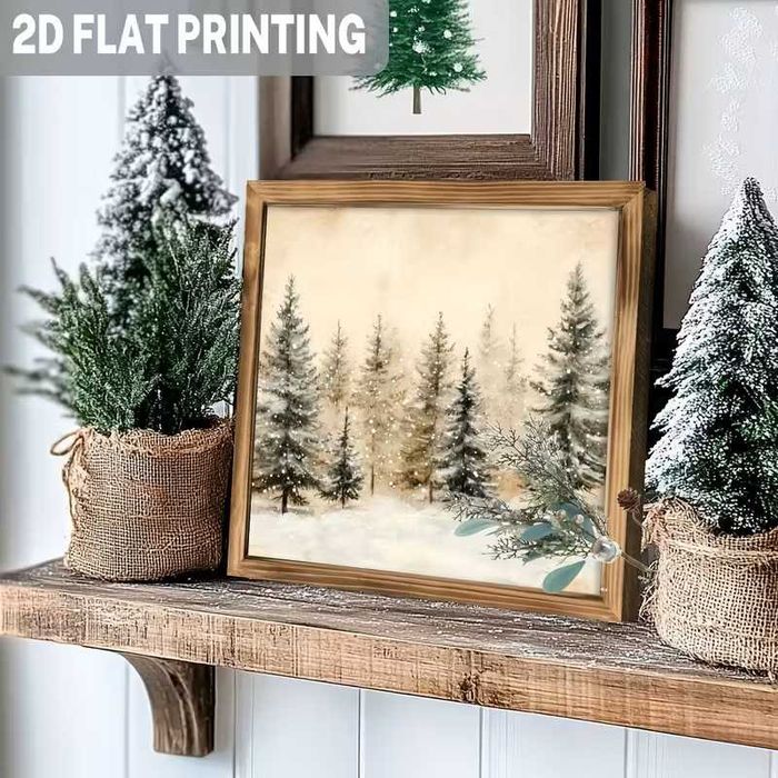 łaski obraz 2D, 1 szt., rustykalny zimowy śnieżny las -