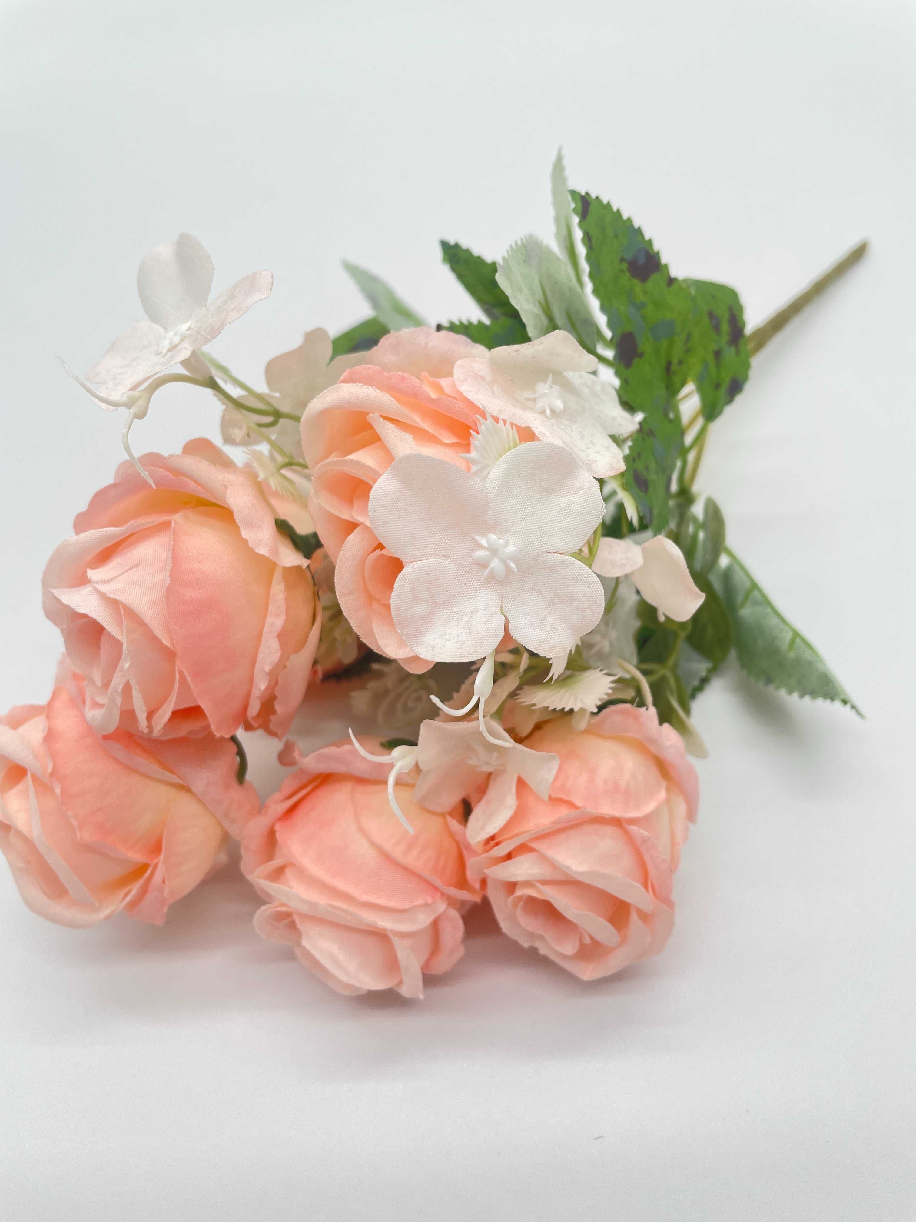 Bukiet Kwiatów Róży Róż Łososiowy Wazon 29 cm Kwiaty Sztuczne