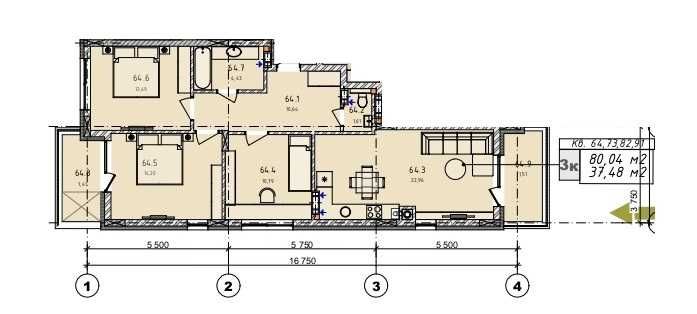 Продаж 3 кім.квартири в новобудові ЖК Арт 29, Городок