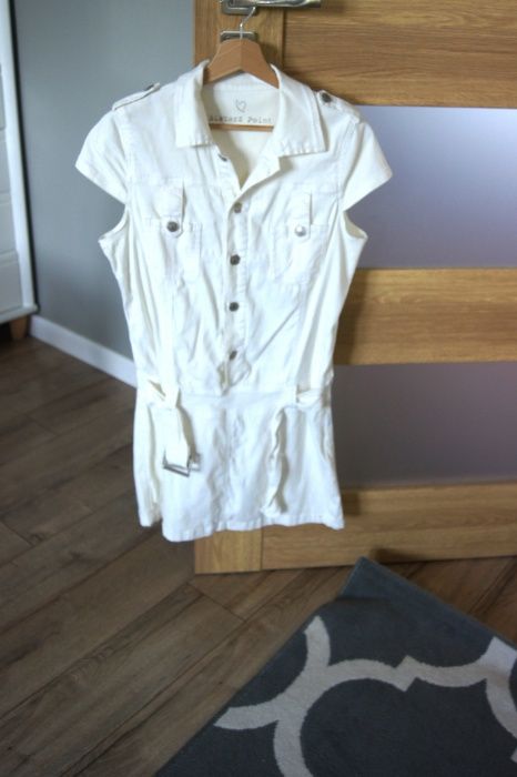 biala jeansowa tunika bluzka sukienka dzinsowa 36 S 34 XS krotki rekaw