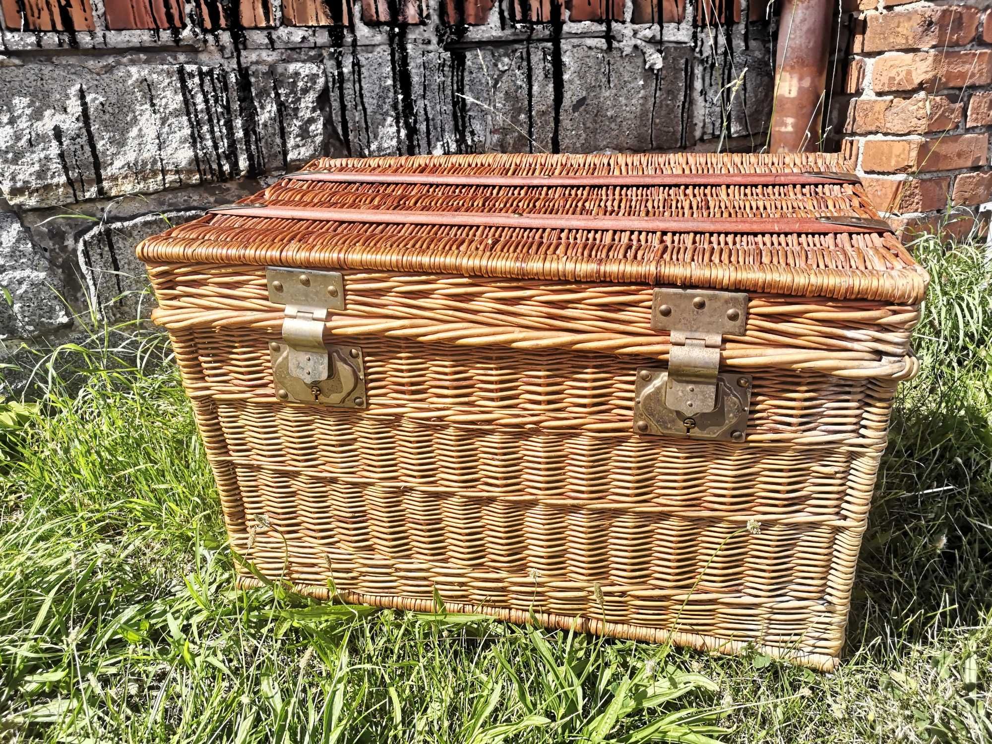 Kofer z ratanu, wikliny vintage lata 50