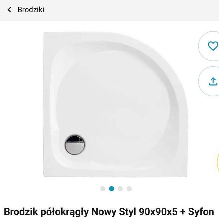 Brodzik półokrągły biały nowy 90x90x5