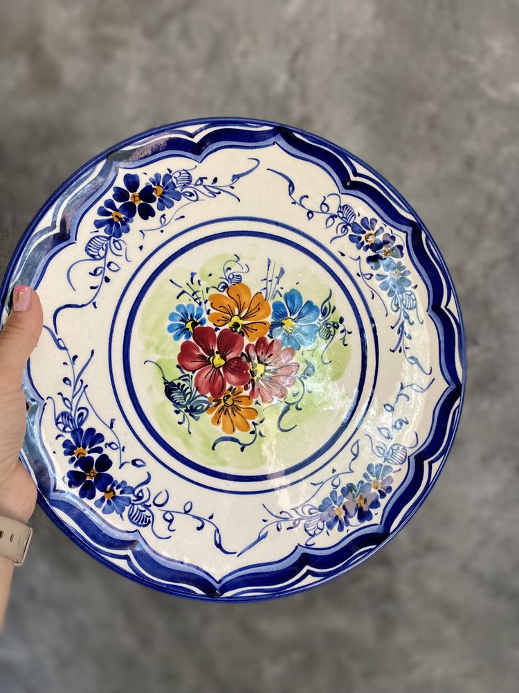 Talerz ścienny ceramiczny hiszpański platart ręcznie malowany kwiaty