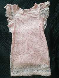 Sukienka mini koronka S M nowa pudrowy róż