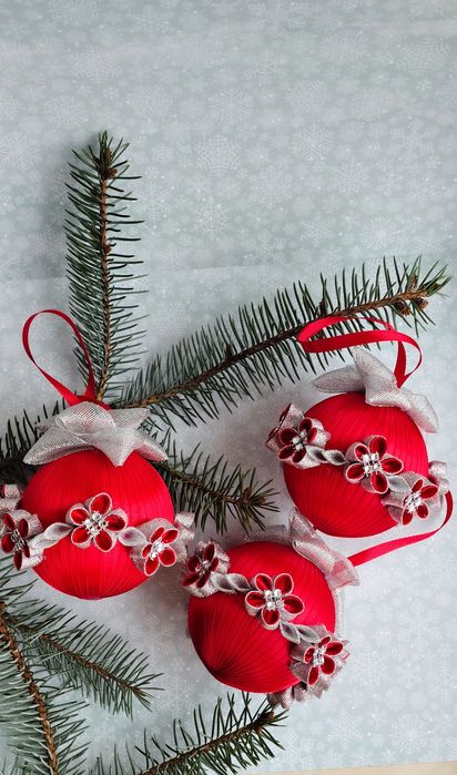 Bombki choinkowe ręcznie dekorowane komplet 3 sztuki