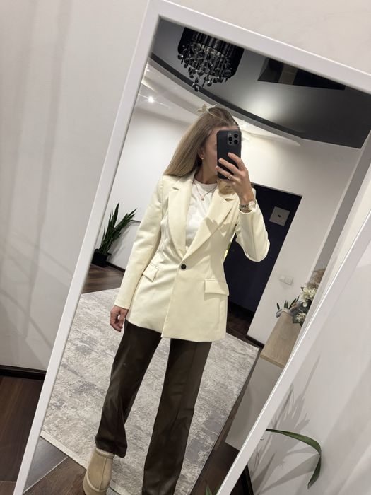 Жакет zara молочний білий піджак блейзер