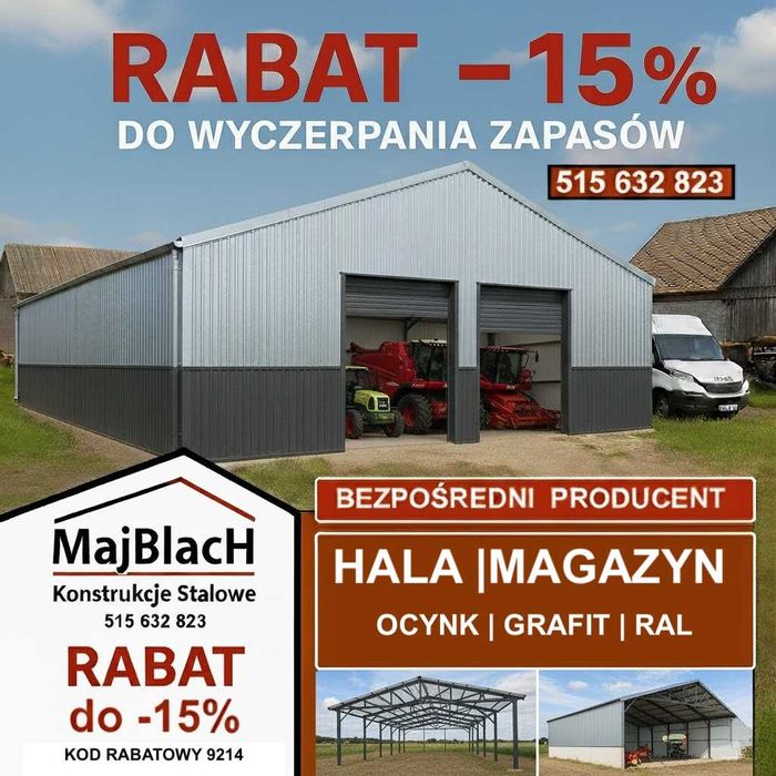 Bardzo Duży Dwuspadowy Garaż Blaszany Grafitowy  - Hala  - Maj-Blach