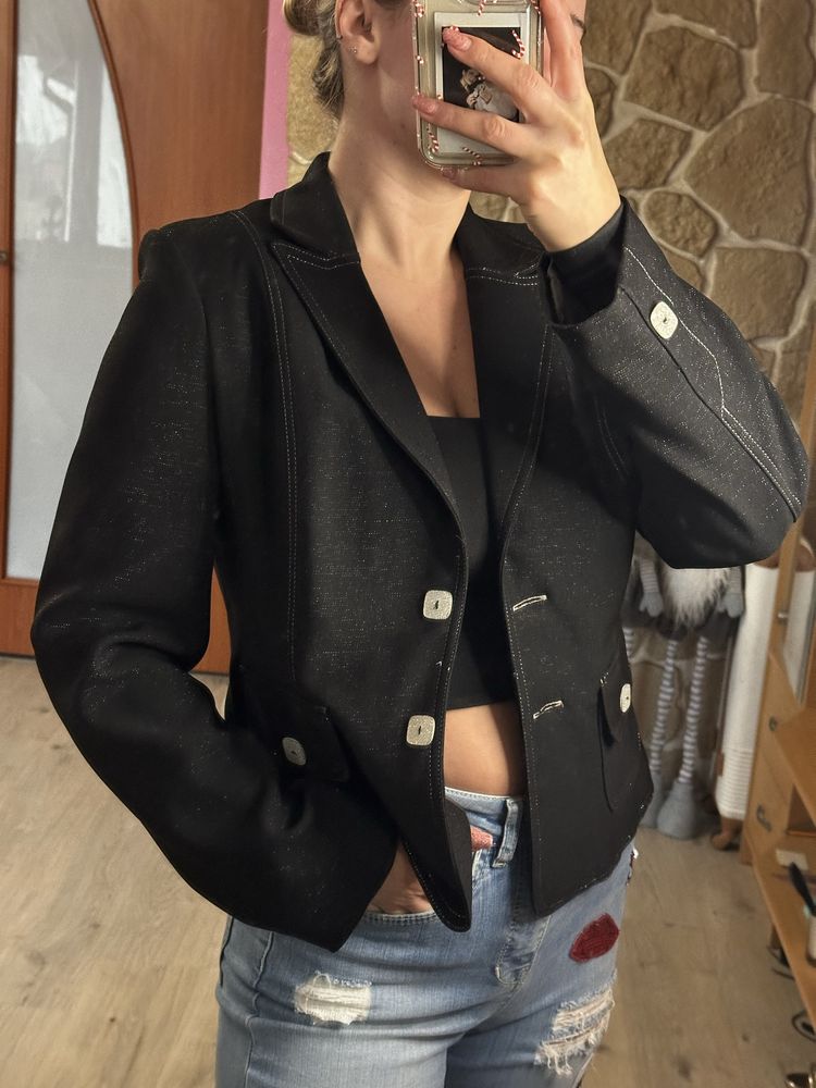 Czarna błyszcząca marynarka Vintage 38 M