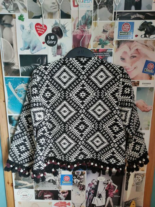 gina tricot czarno-biala aztec marynarka zakiet fredzle boho 38 M