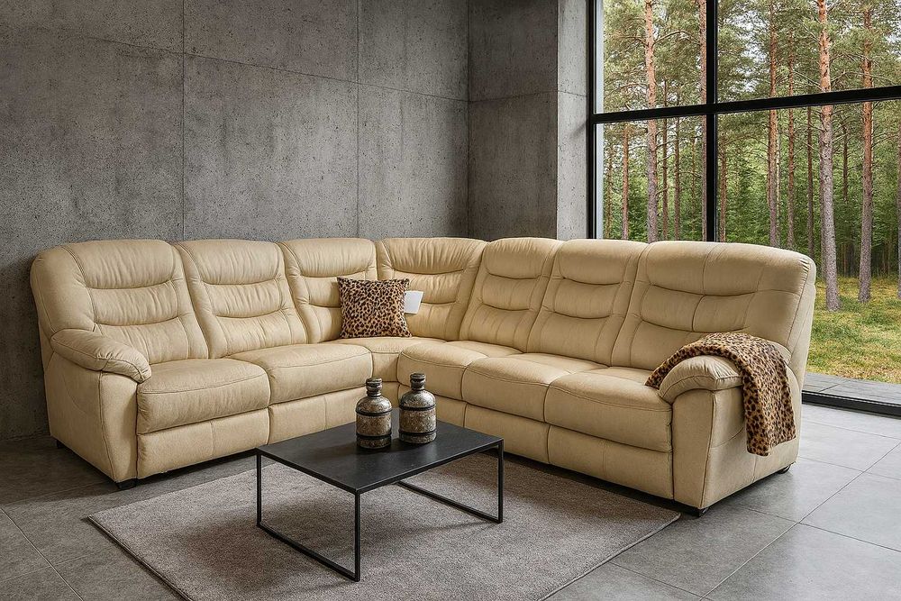 Nowoczesny narożnik Tania II 3×2 – skóra naturalna + ekoskóra