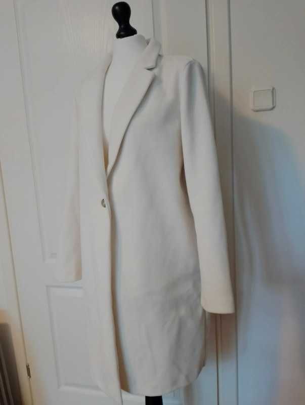 płaszcz elegancki biały kremowy ecru  kurtka parka 40 L